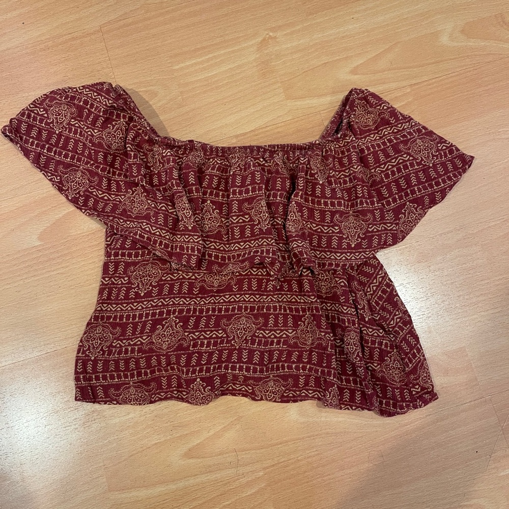 Bohemian Off-Shoulder Summer Crop Top forever 21 red brick yellow orange